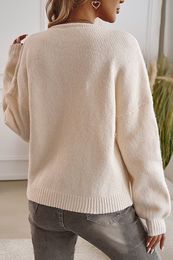 Solid Color Casual Loose Lace-up Knitted Sweater