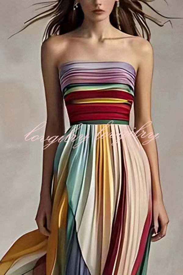 Sexy Off-shoulder Tube Top Waist Color Maxi Dress