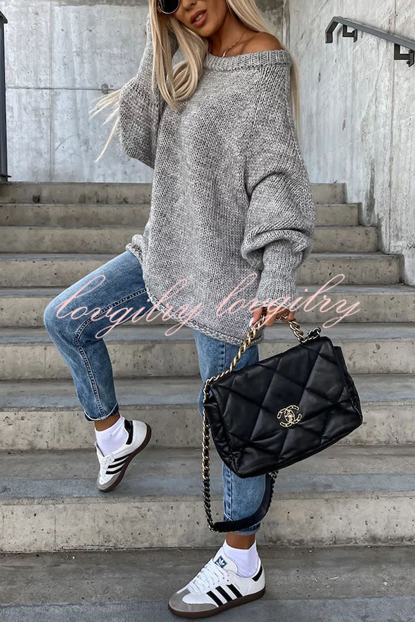 Casual Street Atmosphere Knit Wide Neck Loose Sweater