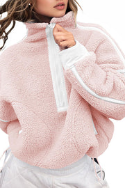 Stylish Color-blocked Trim Loose Casual Pocket Sweatshirt