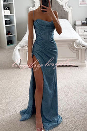 Romantic Occasion Sequin Cowl Neck Corset Slit Maxi Dress