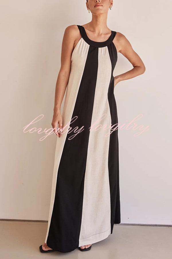 Day To Night Linen Blend Colorblock Wide Strap Maxi Dress