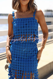 Caitlin See Through Circle Embroidery Square Neck Tassle Hem Slip Tank