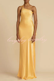 Moonlit Soiree Satin Asymmetrical One Shoulder Backless Strap Maxi Dress