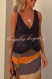 Malibu Knit V-neck Hollow Out Twist Loose Tank