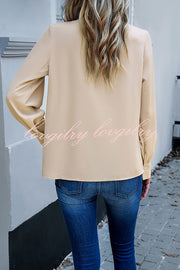 Elegant Round Neck Pleated Long Sleeve Solid Color Top