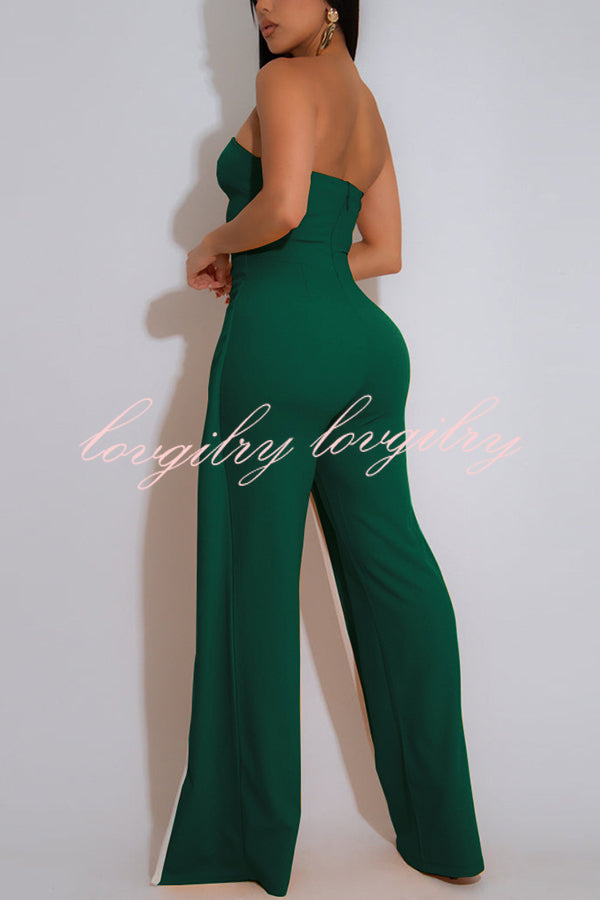 Fashionable Contrast Color Off-shoulder Metal Decoration Casual Elegant Jumpsuit