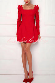 Gift for You Puff Shoulder Long Sleeve Back Bow Detail Mini Dress