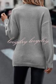 Solid Color V Neck Cross Jacquard Long Sleeved Sweater