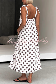 Polka Dot Print Suspenders Strappy Backless Loose Pocket Midi Dress