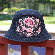 Fashionable Ethnic Style Embroidered Denim Bucket Hat