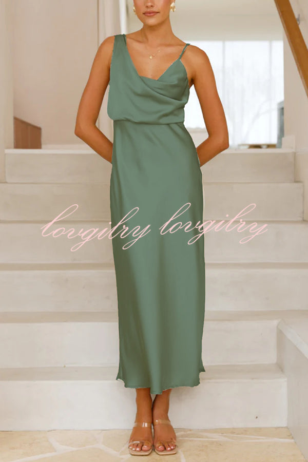 Satin Solid Color Elegant Sling Waist Open Back Maxi Dress