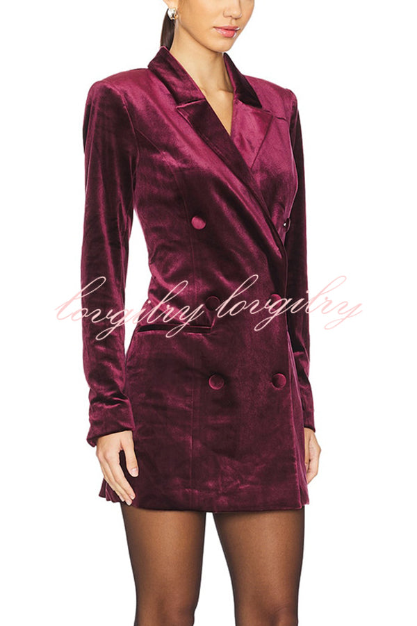 Holiday Soiree Solid Color Velvet Lapel Long Sleeve Blazer Mini Dress