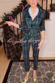 Embrace The Festival Plaid Twist Half Sleeve Shirt and Elastic Waist Pencil Pants Set