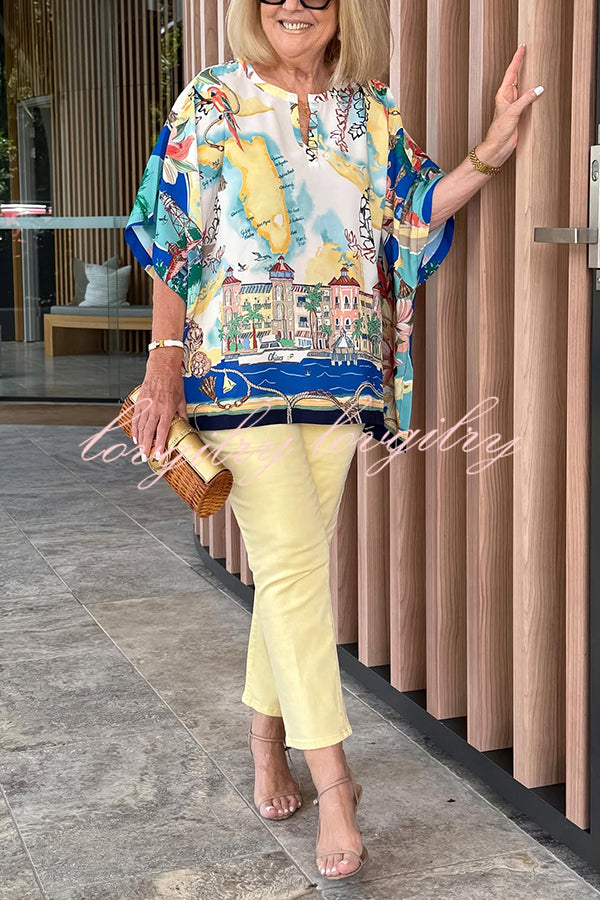 Unique Printed Casual Half Sleeve Loose Top