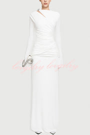 Stylish Long-sleeved Slim-fit Pleated Elegant Maxi Dress