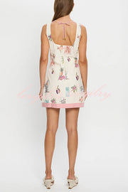 Botanical Print Sleeveless Open Back Casual Mini Dress