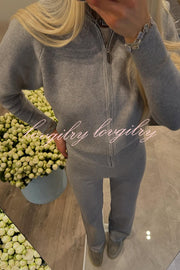 Cozycore Knit Zipper Long Sleeve Cardigan and Stretch Wide Leg Pants Set