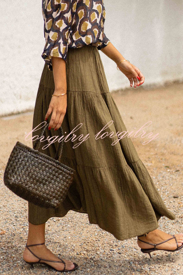 Solid Color Splicing Casual Vacation Maxi Skirt