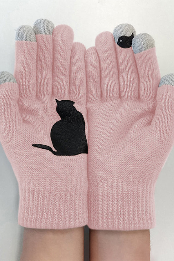 Cat and Bird Print Gloves