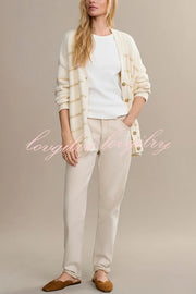 Striped Loose V-neck Long-sleeved Casual Knit Cardigan