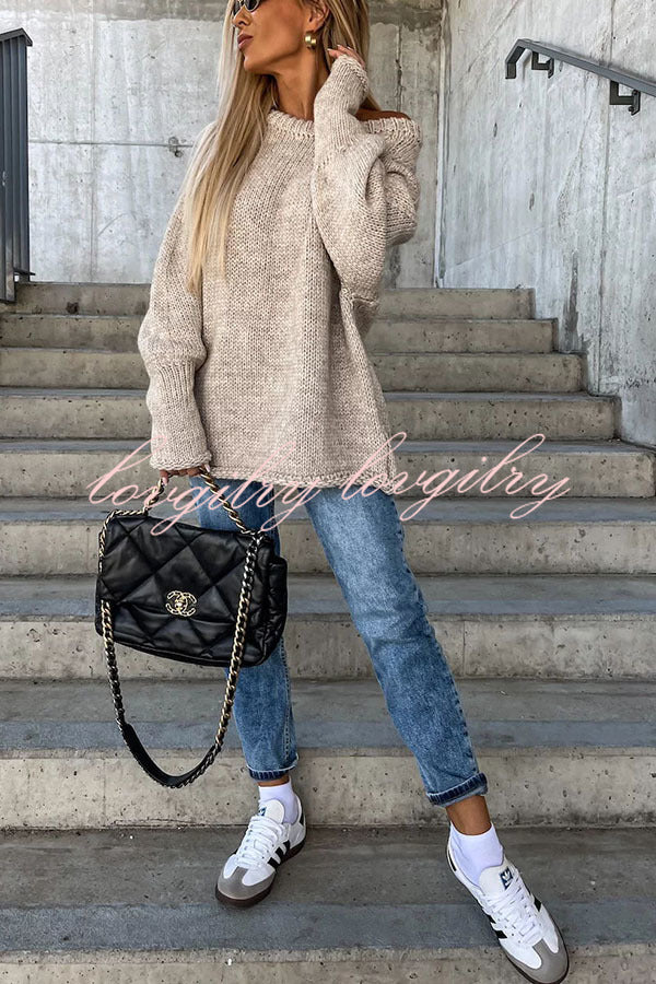 Casual Street Atmosphere Knit Wide Neck Loose Sweater