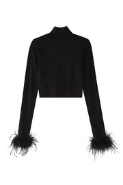 Delightful Feather Turtleneck Long Sleeve Top