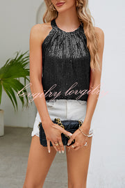 The Best Sequin Crew Neck Cutout Button Off Shoulder Top