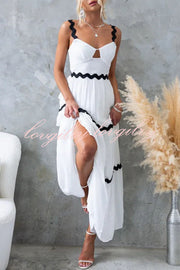 Qaia Ric Rac Trims Cutout Bust Layered Slip Maxi Dress