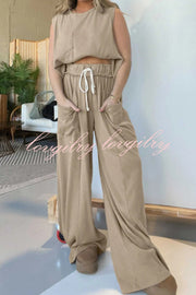 Best Comfort Pocketed Tank Top and Elastic Waist Wide Leg Pants Set