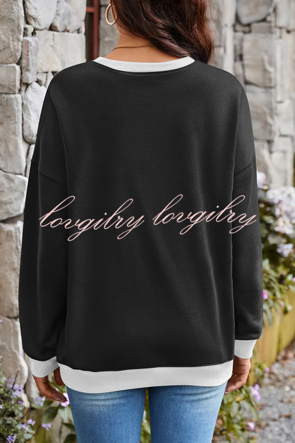 Fashionable Contrasting Color Loose Long-sleeved Casual Sweatshirt