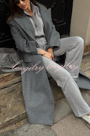 Cozycore Knit Zipper Long Sleeve Cardigan and Stretch Wide Leg Pants Set