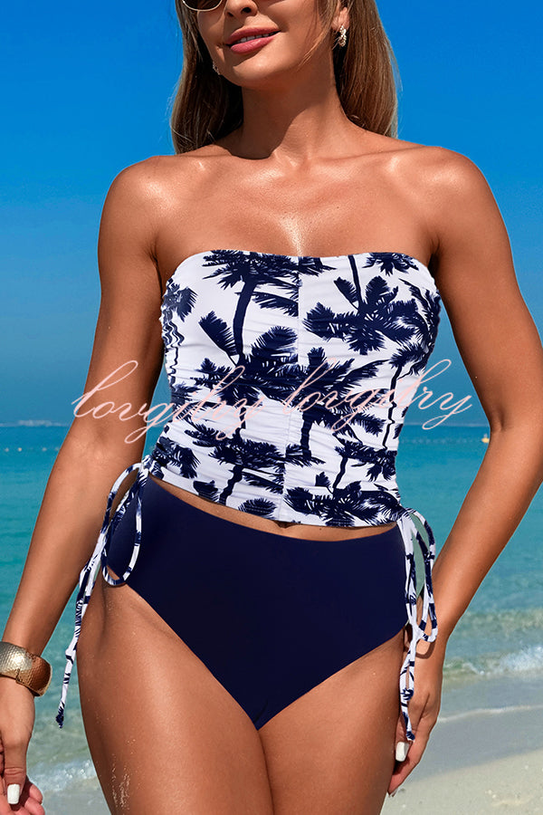 Unique Print High Waist Tie-Stretch Two-Piece Bikini Swimsuit