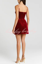 Harley Luxurious Velvet Fabric Jewel-embellished Shoulder Straps Pocket Tulip Mini Dress