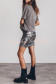 The Perfect Match Glitter Fabric Ruched Elastic Waist Mini Skirt