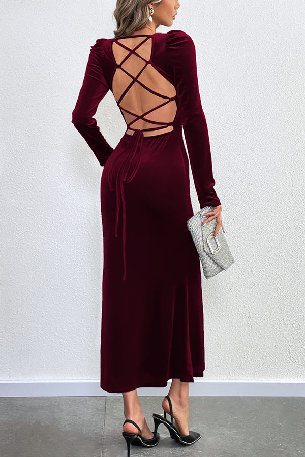 Velvet Long-sleeved Sexy Backless Slim Fit Fishtail Maxi Dress