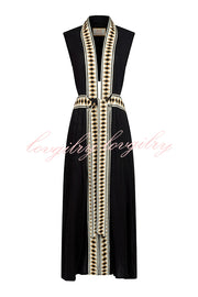 Fashionable Lock-edge Printed V-neck Lace-up Holiday Cover-up Robe