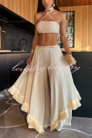 Sexy Lace-Up Bandeau Top and Irregular Tassel Pants Set