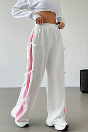 Fashion Elastic Waist Side Bow Casual Straight Wide-leg Pants