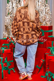 Christmas Gingerbread Man Round Neck Long Sleeve Loose Knit Sweater