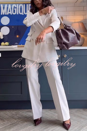 Elegant and Independent Button Lapel Blazer and Elastic Waist Pocketed Loose Pants Set