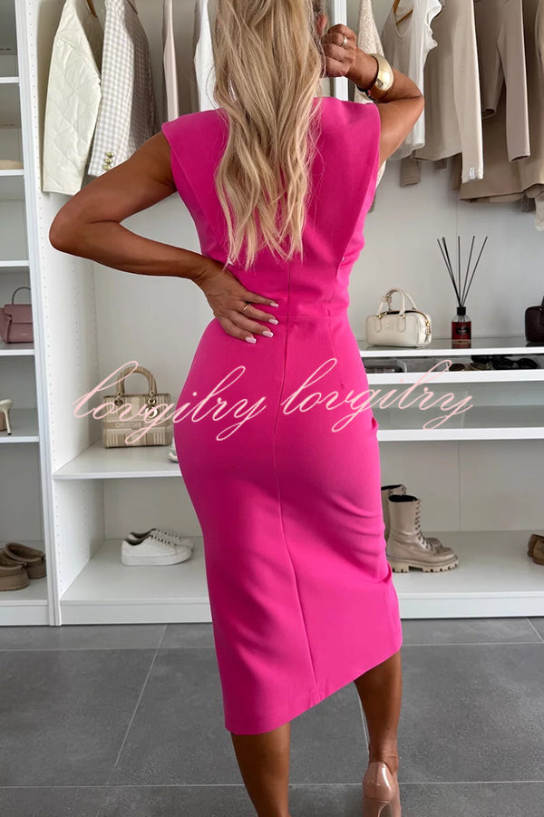 Solid Color Round Neck Sleeveless Slim Fit Slit Midi Dress