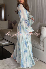 Headed To The Ocean Chiffon Floral Drawstring Waist Maxi Dresses