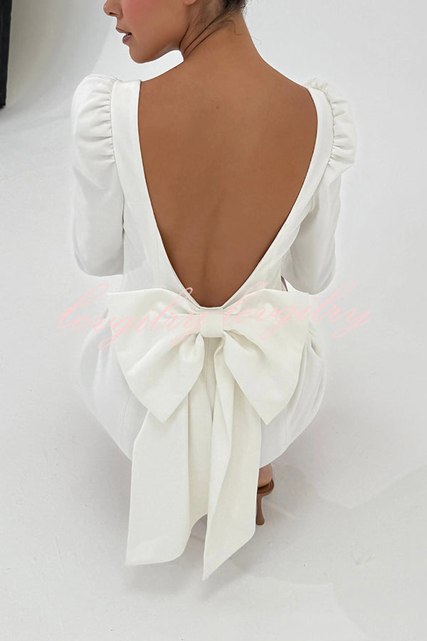 Gift for You Puff Shoulder Long Sleeve Back Bow Detail Mini Dress