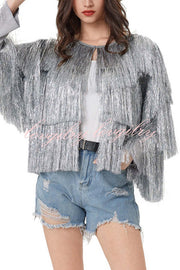 Start The Party Gold Foil Tassels Long Sleeve Jacket