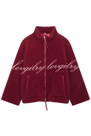 Solid Color Stitching High Collar Long Sleeve Loose Pocket Woolen Coat