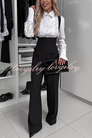 Modern Charm Zipper High Rise Button Cross Straps Pocket Wide Leg Pants