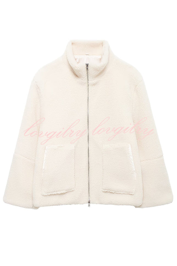 Solid Color Stitching High Collar Long Sleeve Loose Pocket Woolen Coat