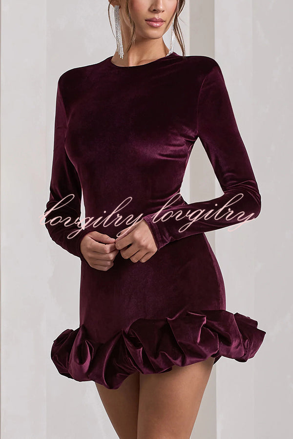 Solid Color Velvet Slim-fit Long-sleeved Mini Dress