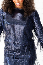 Insight Blueberry Sequin Fringe Long Sleeve Blouse